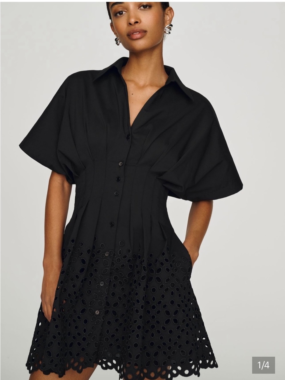 Anthropologie Tobie Eyelet Black Mini Shirtdress by Exquise